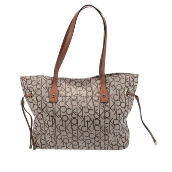 NEW VTG Calvin Klein 205W39NYC Top Handle Tote Bag‎ Tan/Brown Logo Canvas Purse - Picture 1 of 7